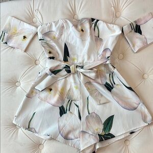 Floral Strapless Romper with Bow